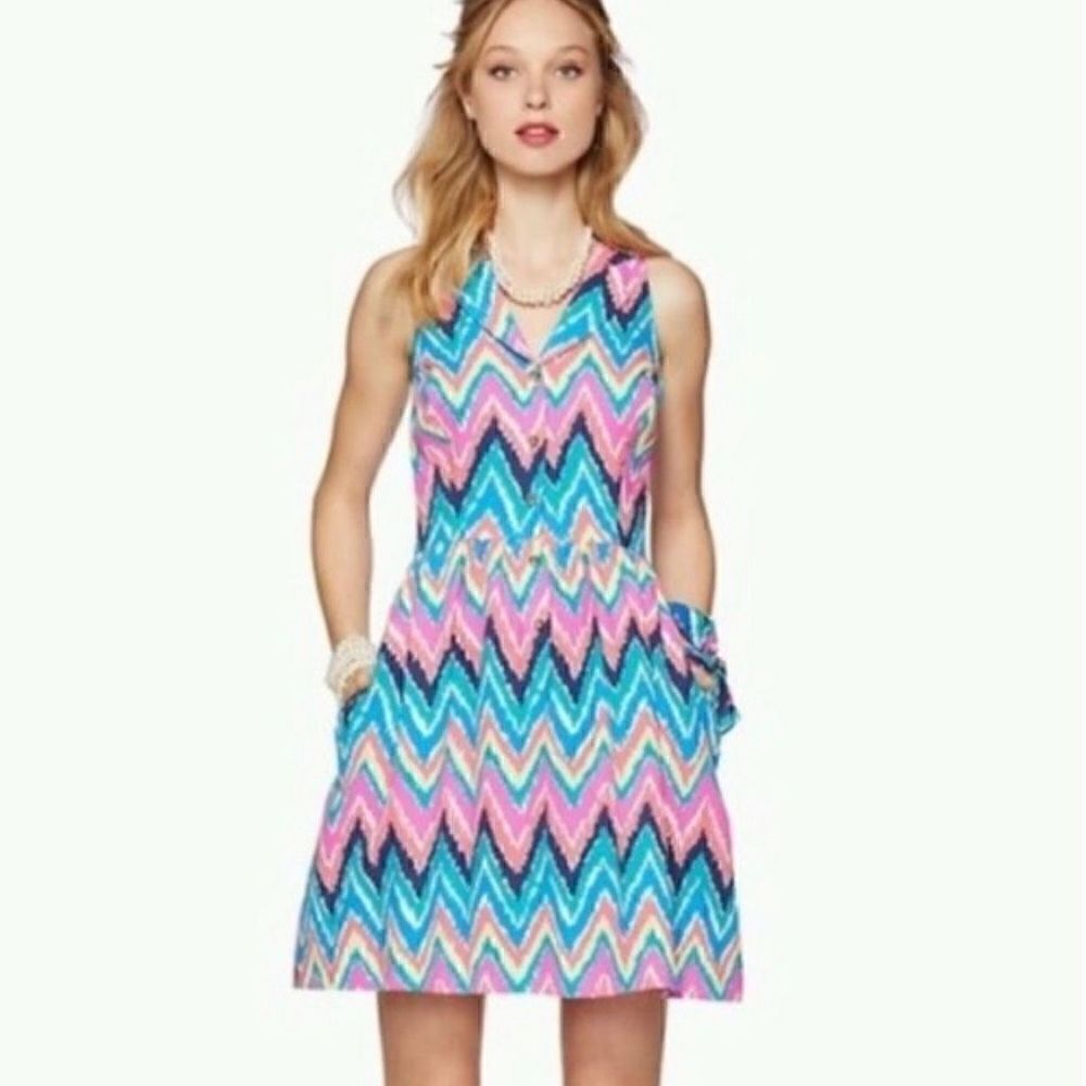 Lilly Pulitzer Hearts a Flutter Sleeveless Mini Dress Pink Blue Pattern 00